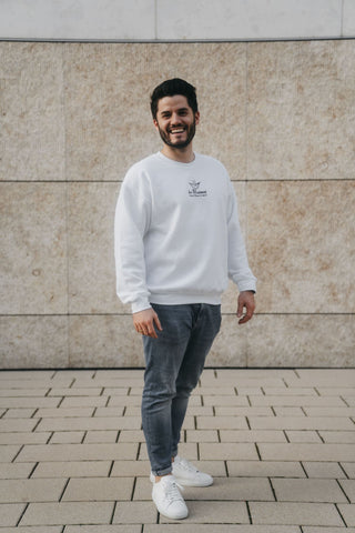 Sweatshirt Unisex, weiß, mit '#DontForgetToSmile' Bestickung in der Mitte