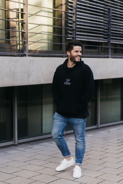 Hoodie Unisex, schwarz, mit '#DontForgetToSmile' Bestickung in der Mitte