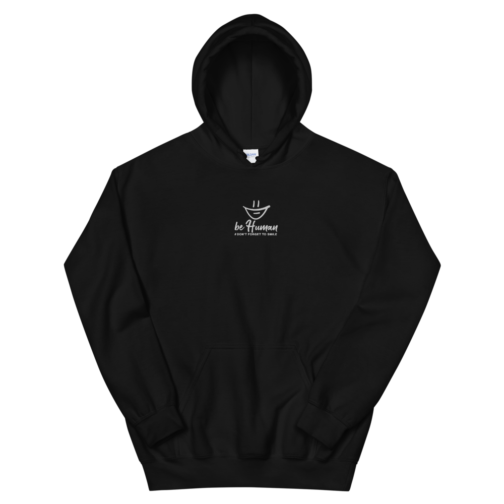 Hoodie Unisex, schwarz, mit '#DontForgetToSmile' Bestickung in der Mitte