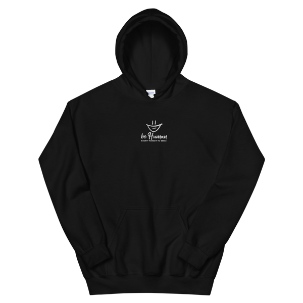 Hoodie Unisex, schwarz, mit '#DontForgetToSmile' Bestickung in der Mitte